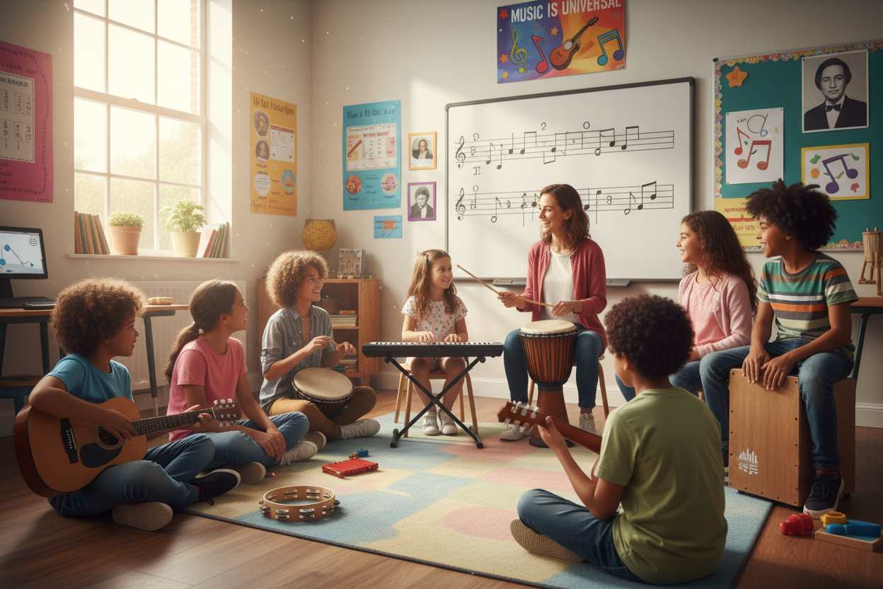 group of student attending a music class