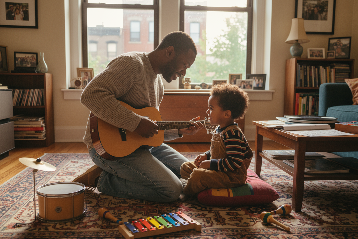 Hi, I’m Andrew! A Brooklyn Dad who’s thought a lot about helping children find their unique gift, or what I like to call, “their thing.”

I discovered music can be a great path for personal development and discovery, even if they never become a professional musician. And there’s now tons of studies proving the brain development benefits of learning an instrument.

But how did I get here? It’s the early 2000s and my son Alejandro is in preschool. It’s a lovely school and yet, I can’t leave the classroom. Ale